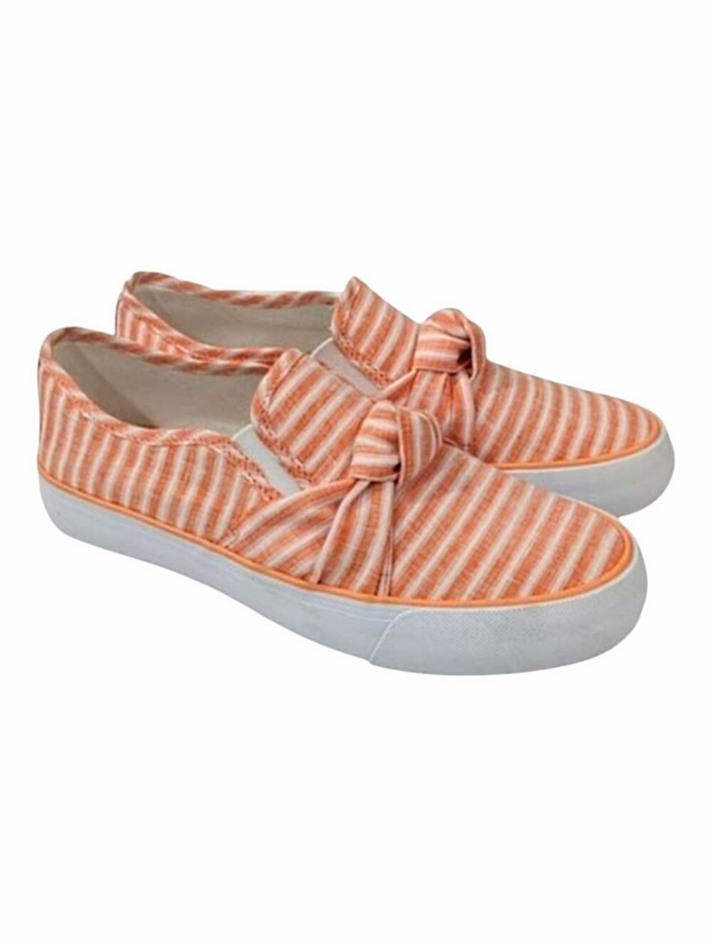 Talbots Jaden Knot Stripe Linen Platform Sneakers Slip-On Memory Foam Orange 7